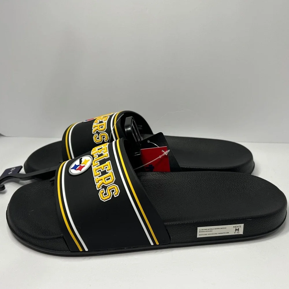 FOCO NFL Pittsburgh Steelers Mens Slide Sandals Black Yellow Men's Size 9/10 New